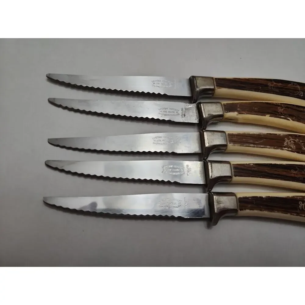 Five Piece Vintage Lifetime Cutlery Steak Knife Set Fleur D'Or~Sheffield England